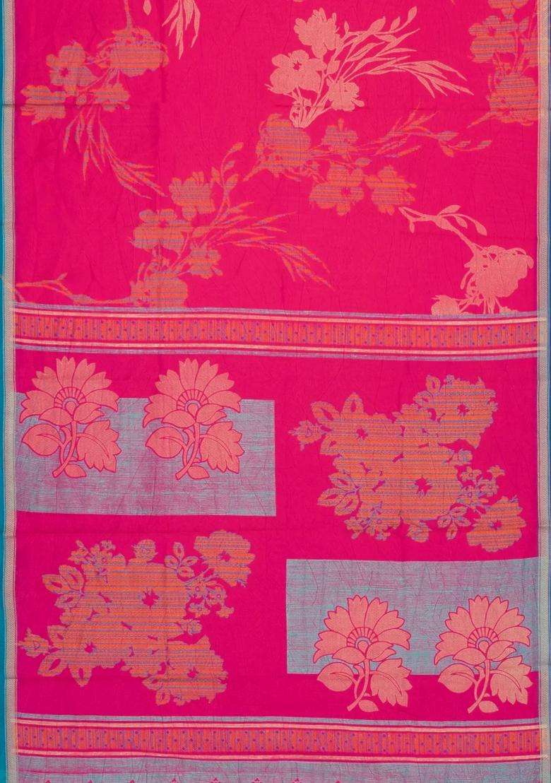 Hot Pink Printed Synthetic Dola Art Silk Saree With Contrast Border For Women - Indya