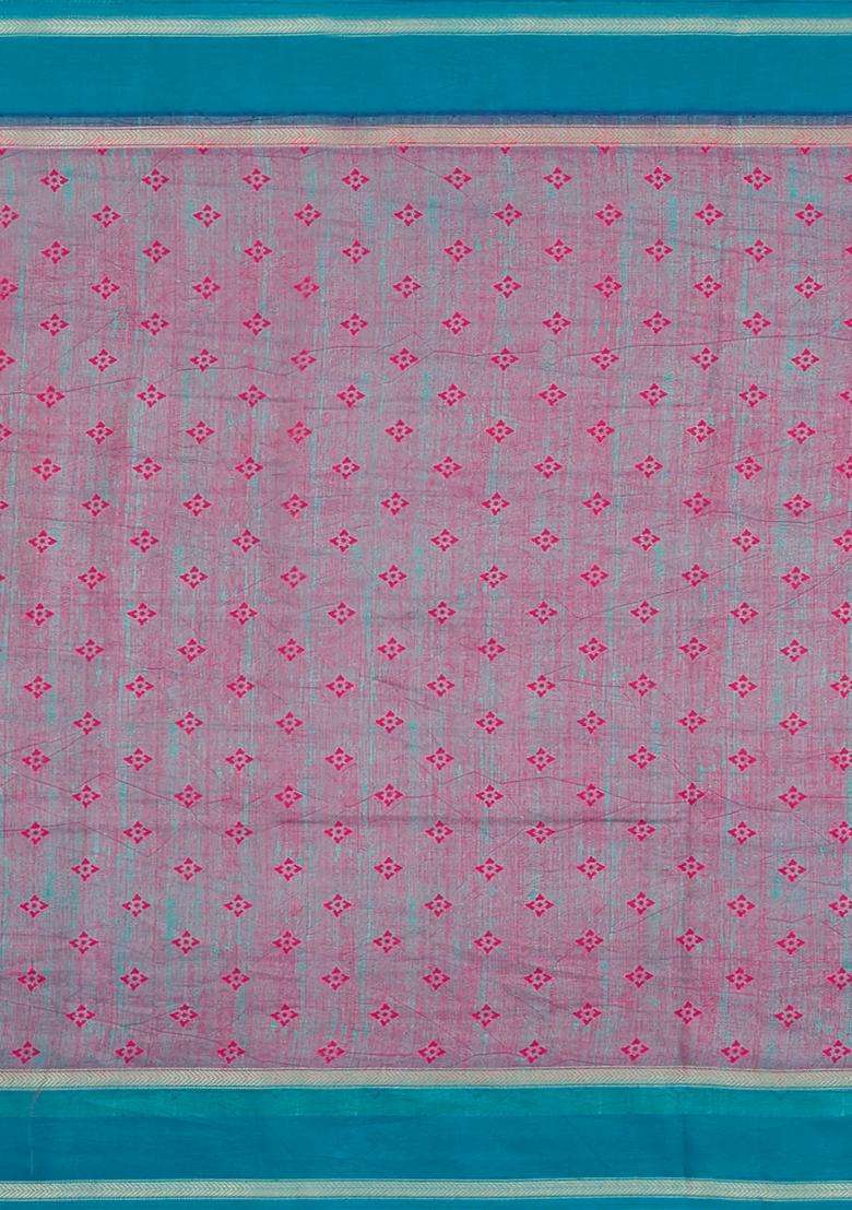 Hot Pink Printed Synthetic Dola Art Silk Saree With Contrast Border For Women - Indya