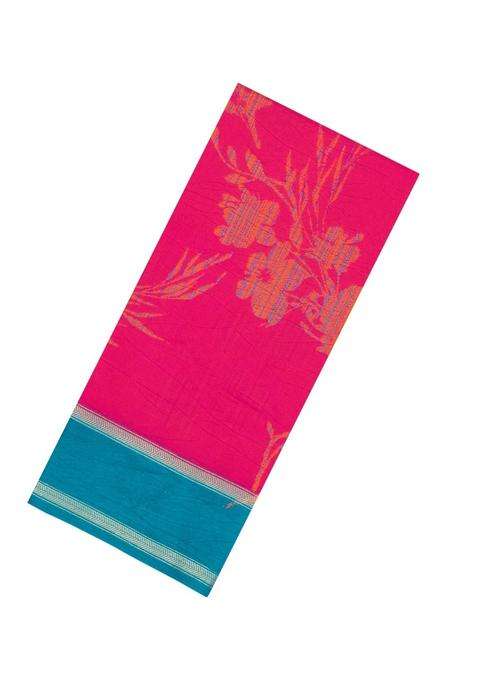 Hot Pink Printed Synthetic Dola Art Silk Saree With Contrast Border For Women