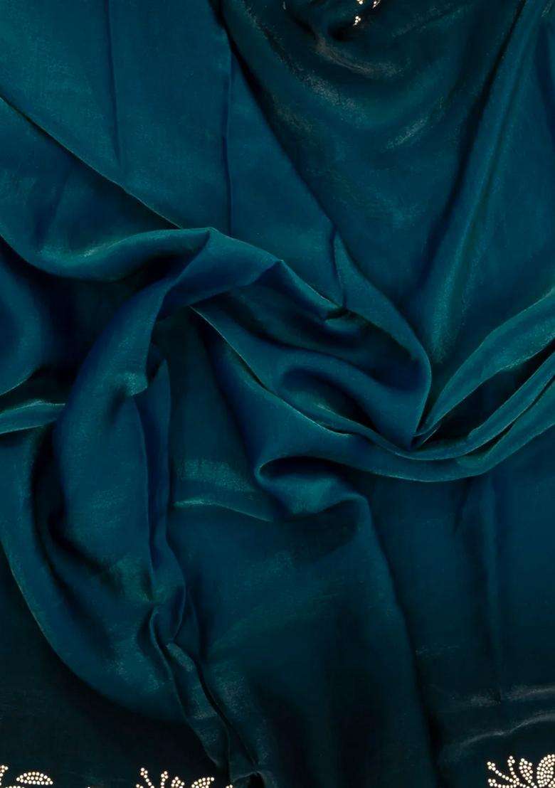 Teal Synthetic Fendy Art Silk Saree With Stone Border With Embroidered Design For Women - Indya