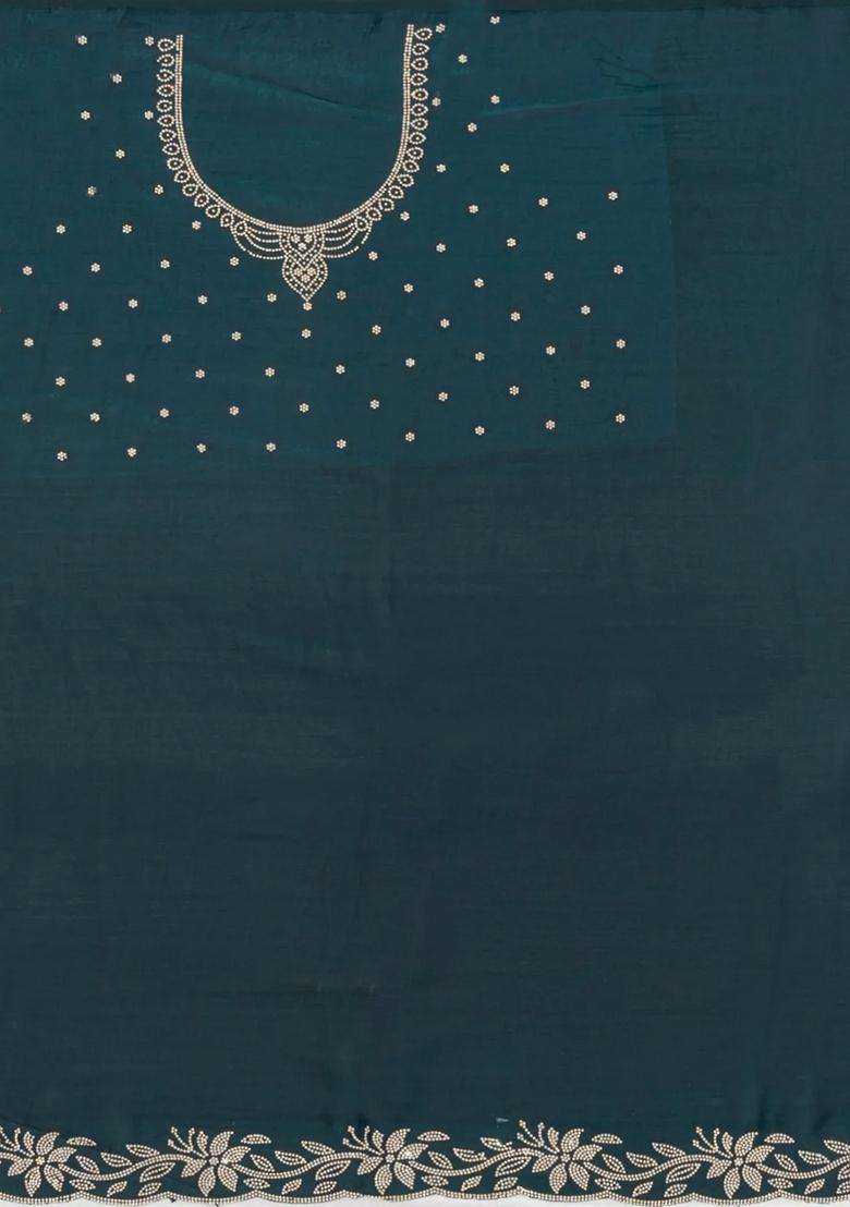 Teal Synthetic Fendy Art Silk Saree With Stone Border With Embroidered Design For Women - Indya