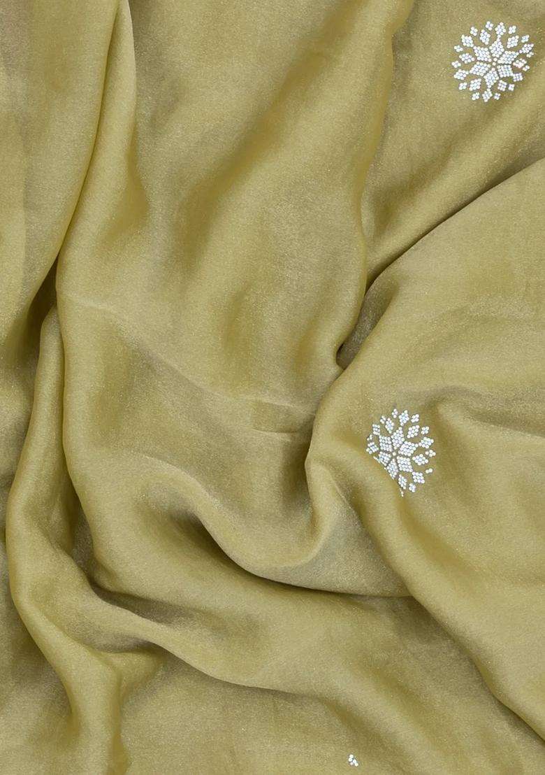 Sage Green Synthetic Fendy Art Silk Saree With Stone Border With Embroidered Design For Women - Indya