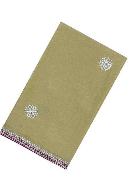 Sage Green Synthetic Fendy Art Silk Saree With Stone Border With Embroidered Design For Women