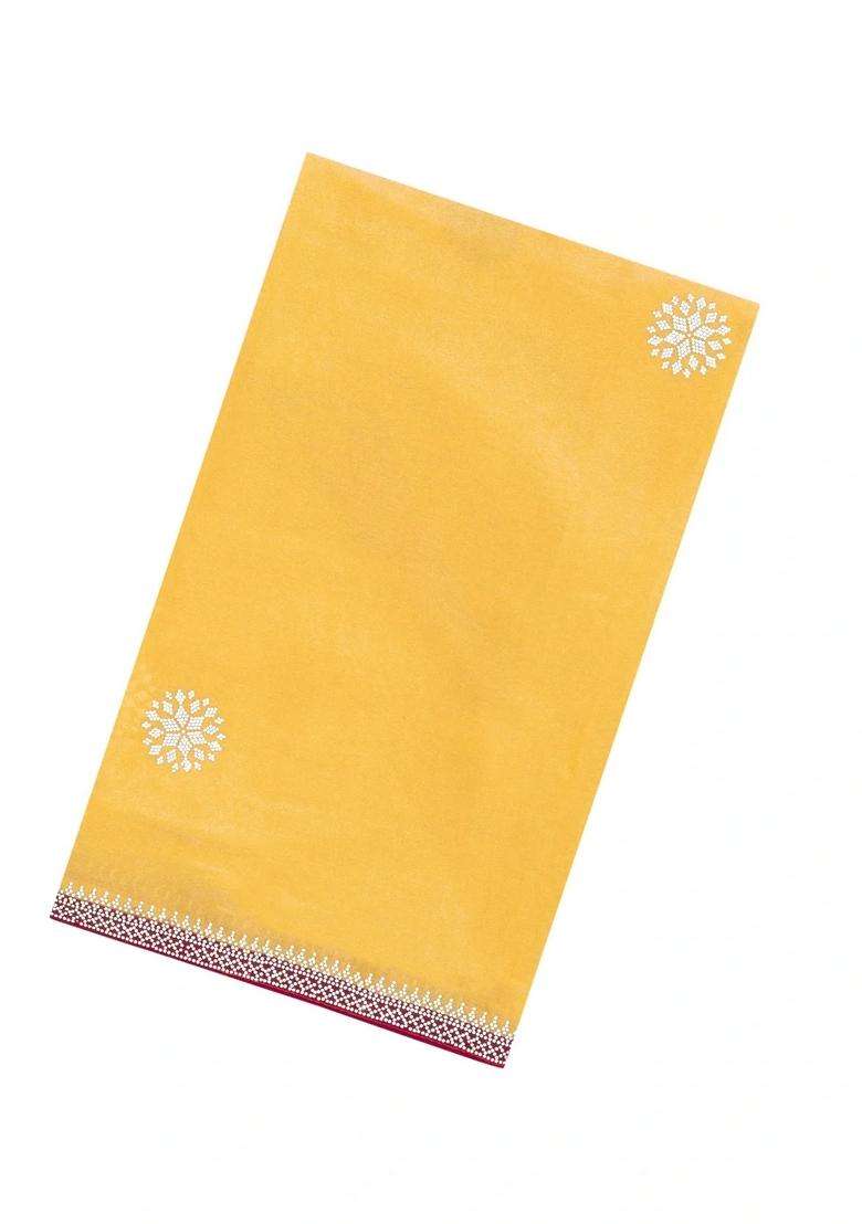 Yellow Synthetic Fendy Art Silk Saree With Stone Border With Embroidered Design For Women - Indya