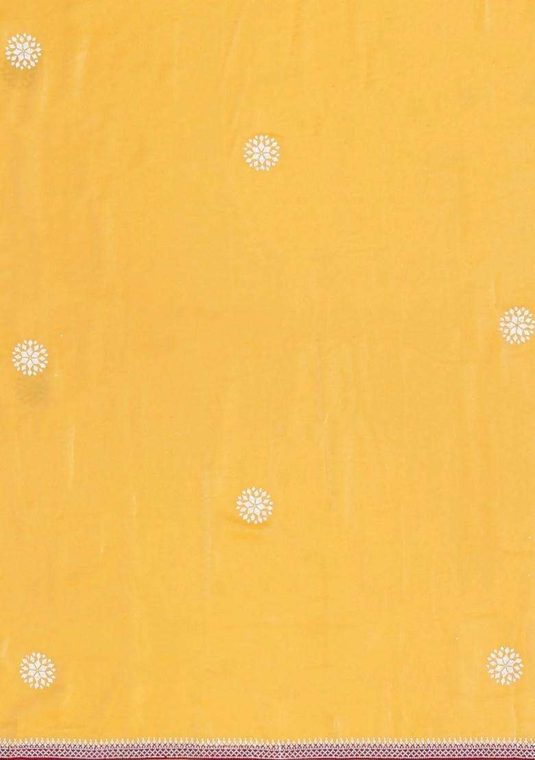Yellow Synthetic Fendy Art Silk Saree With Stone Border With Embroidered Design For Women - Indya
