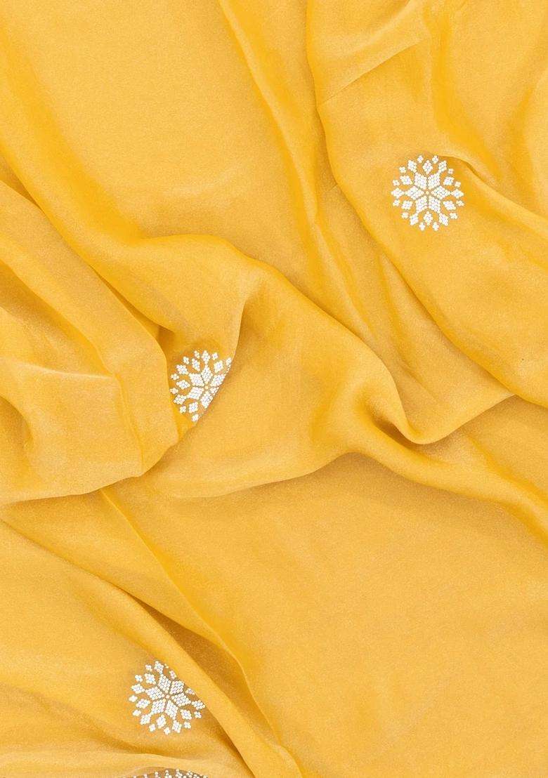 Yellow Synthetic Fendy Art Silk Saree With Stone Border With Embroidered Design For Women - Indya