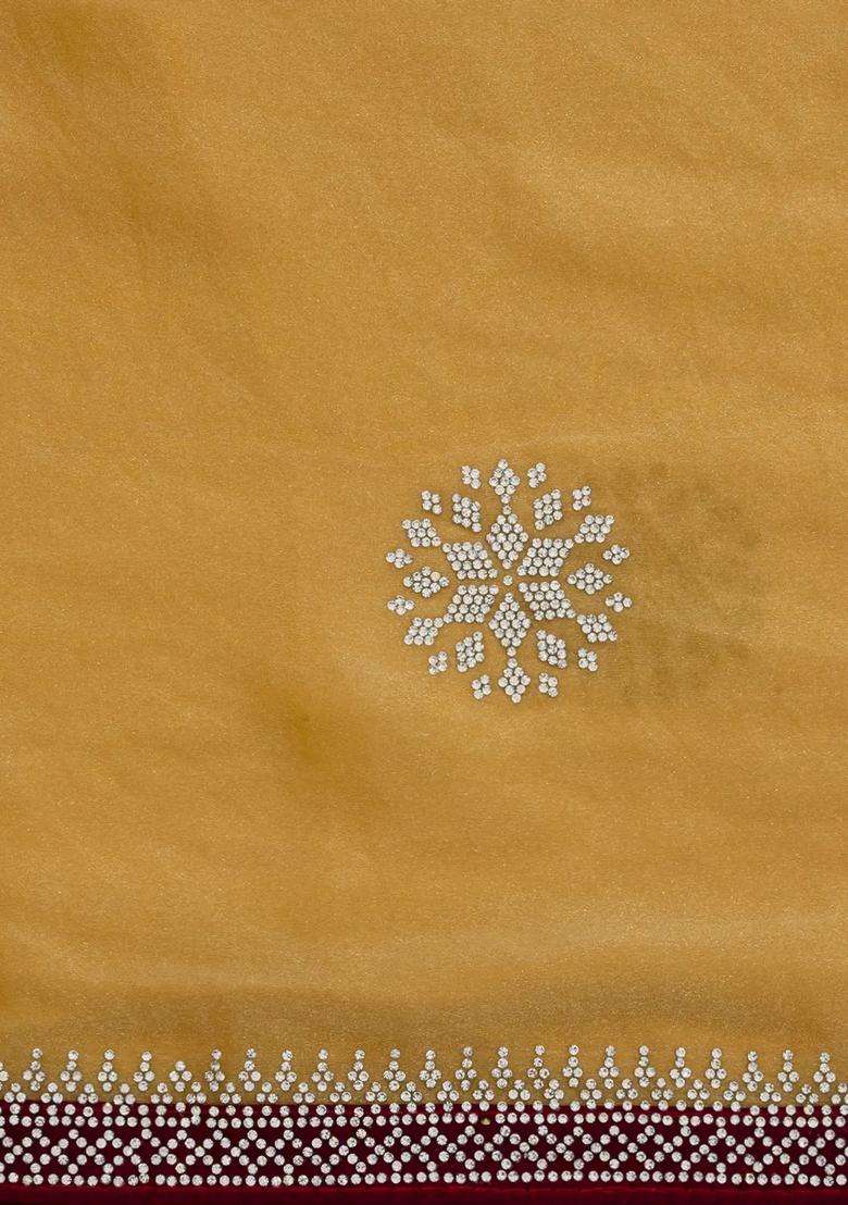 Yellow Synthetic Fendy Art Silk Saree With Stone Border With Embroidered Design For Women - Indya