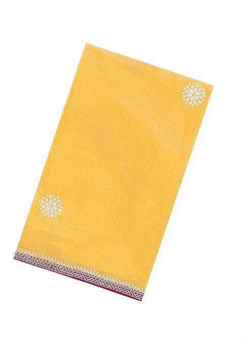 Yellow Synthetic Fendy Art Silk Saree With Stone Border With Embroidered Design For Women