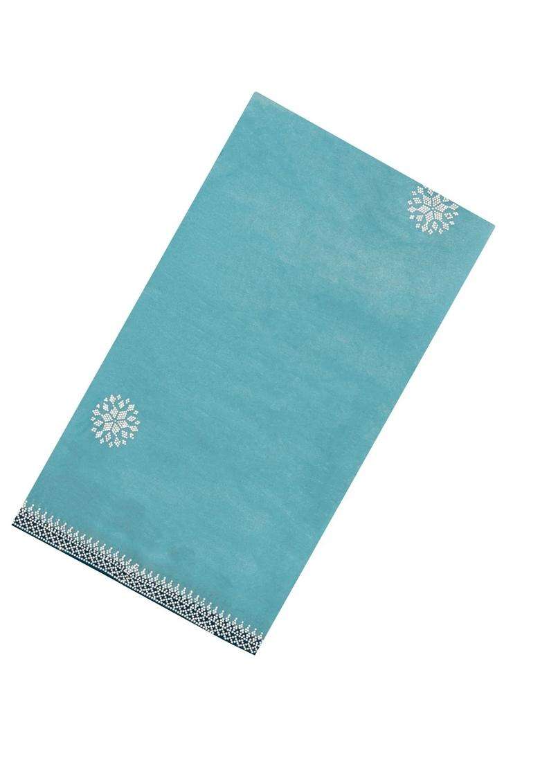 Turquoise Synthetic Fendy Art Silk Saree With Stone Border With Embroidered Design For Women - Indya