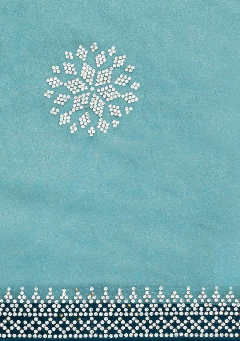 Turquoise Synthetic Fendy Art Silk Saree With Stone Border With Embroidered Design For Women - Indya