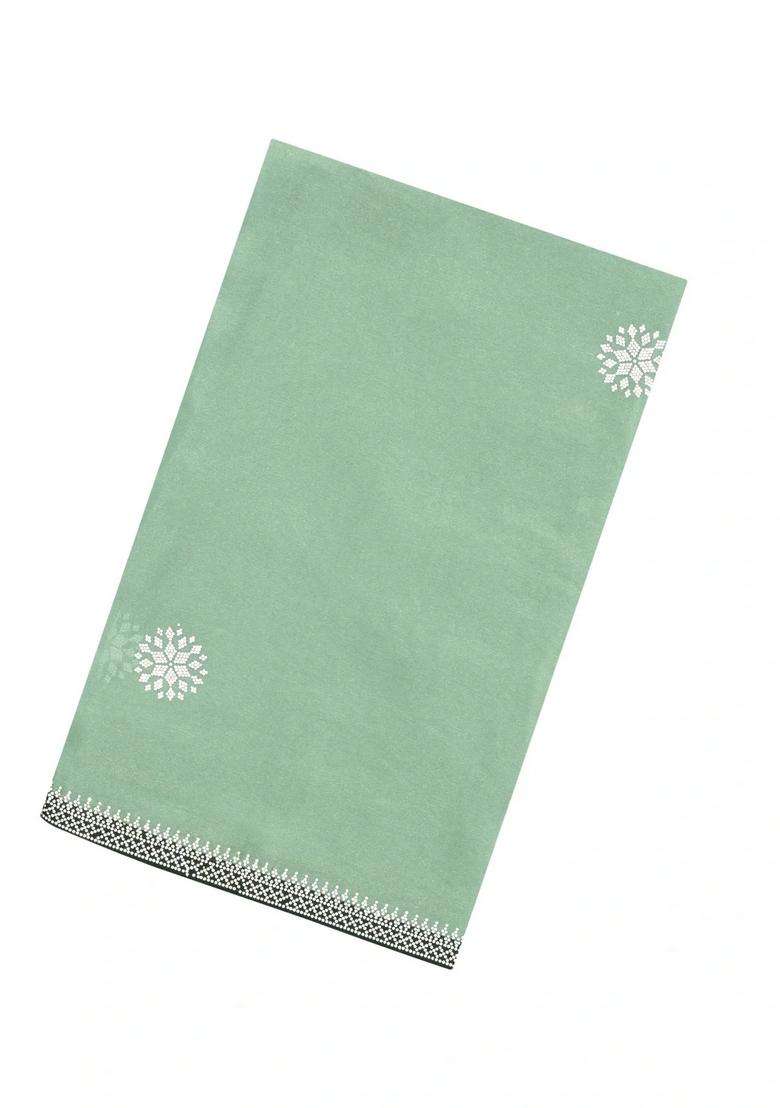 Aquamarine Synthetic Fendy Art Silk Saree With Stone Border With Embroidered Design For Women - Indya