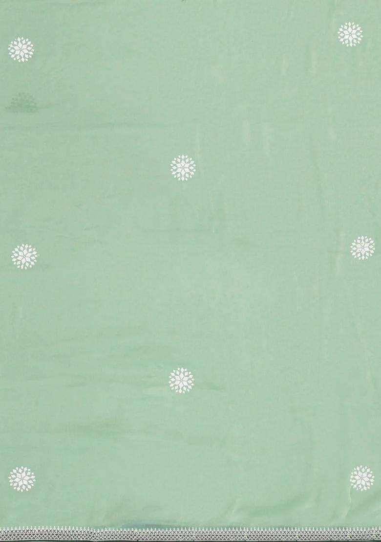 Aquamarine Synthetic Fendy Art Silk Saree With Stone Border With Embroidered Design For Women - Indya