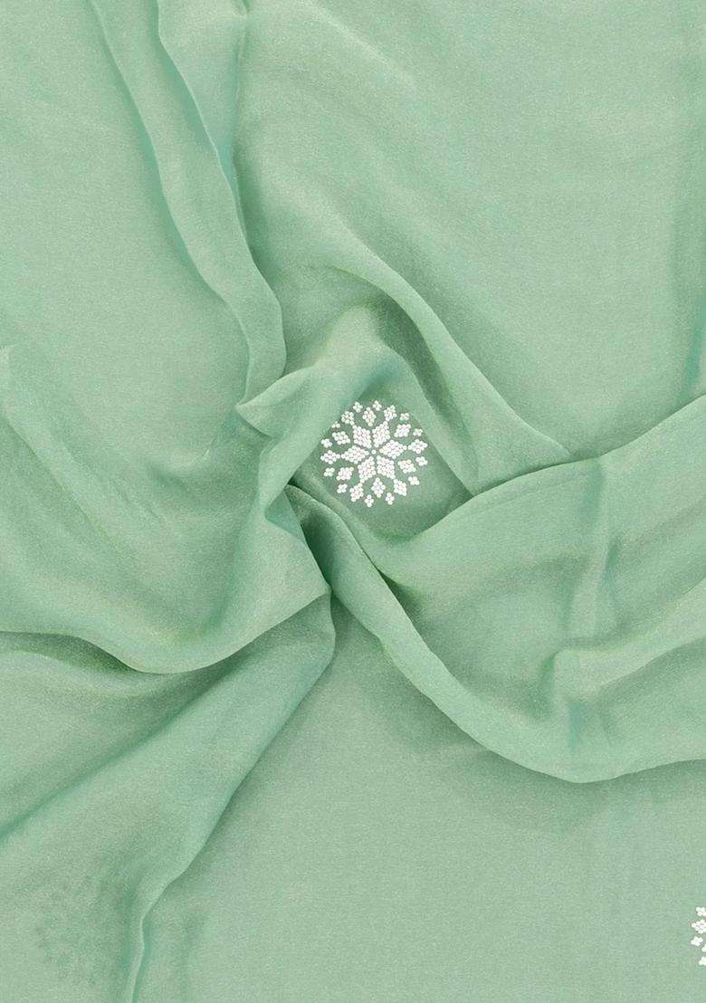 Aquamarine Synthetic Fendy Art Silk Saree With Stone Border With Embroidered Design For Women - Indya