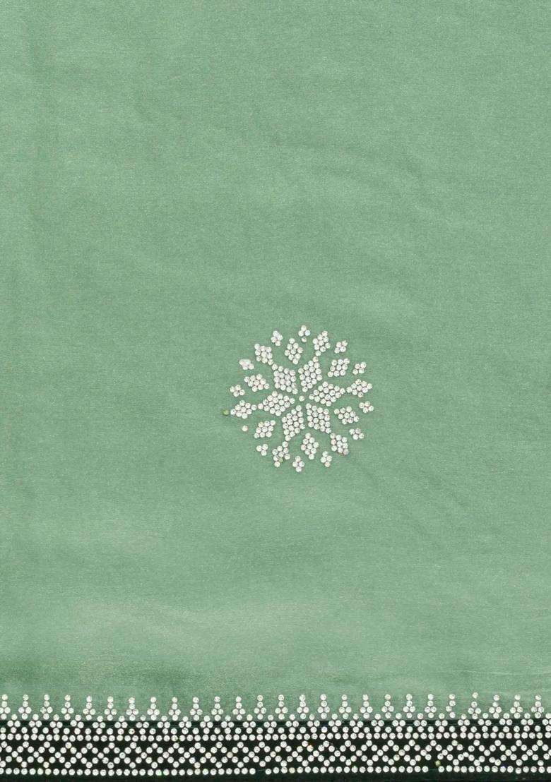 Aquamarine Synthetic Fendy Art Silk Saree With Stone Border With Embroidered Design For Women - Indya