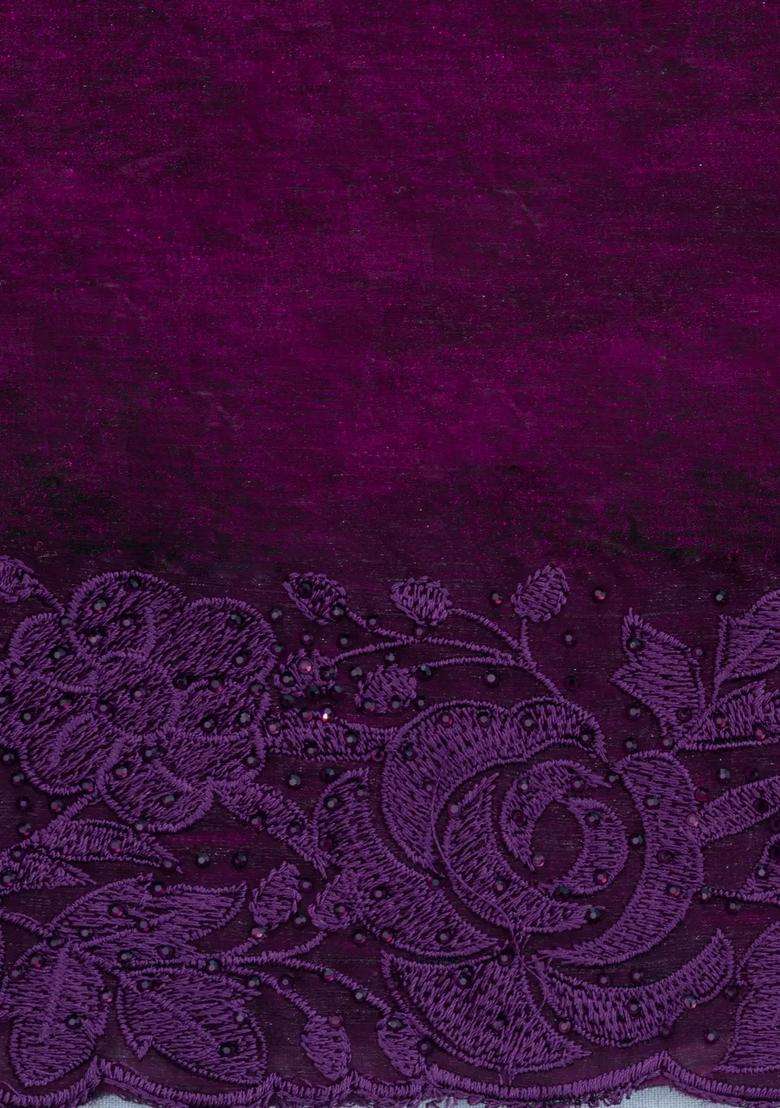 Burgundy Synthetic Fendy Art Silk Saree With Embroidered Border For Women - Indya