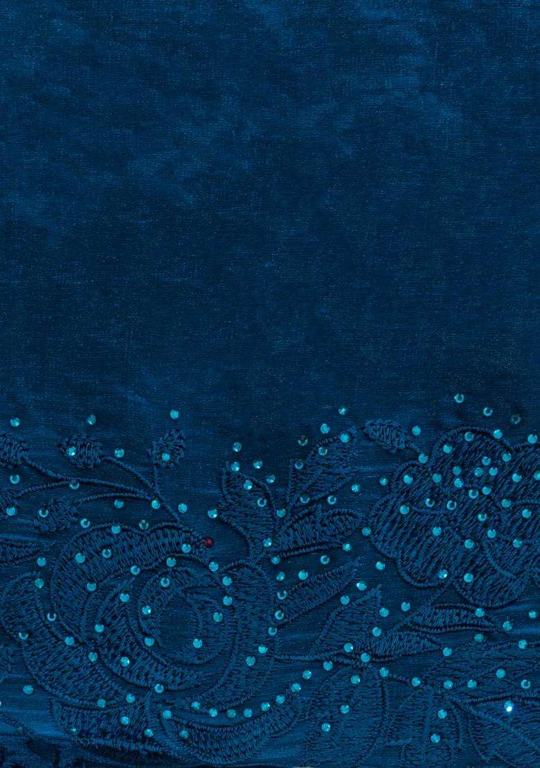 Navy Blue Synthetic Fendy Art Silk Saree With Embroidered Border For Women - Indya