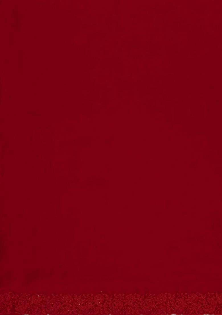 Red Synthetic Fendy Art Silk Saree With Embroidered Border For Women - Indya
