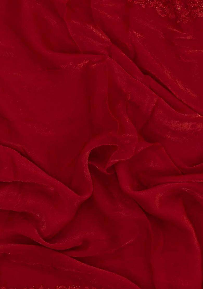 Red Synthetic Fendy Art Silk Saree With Embroidered Border For Women - Indya