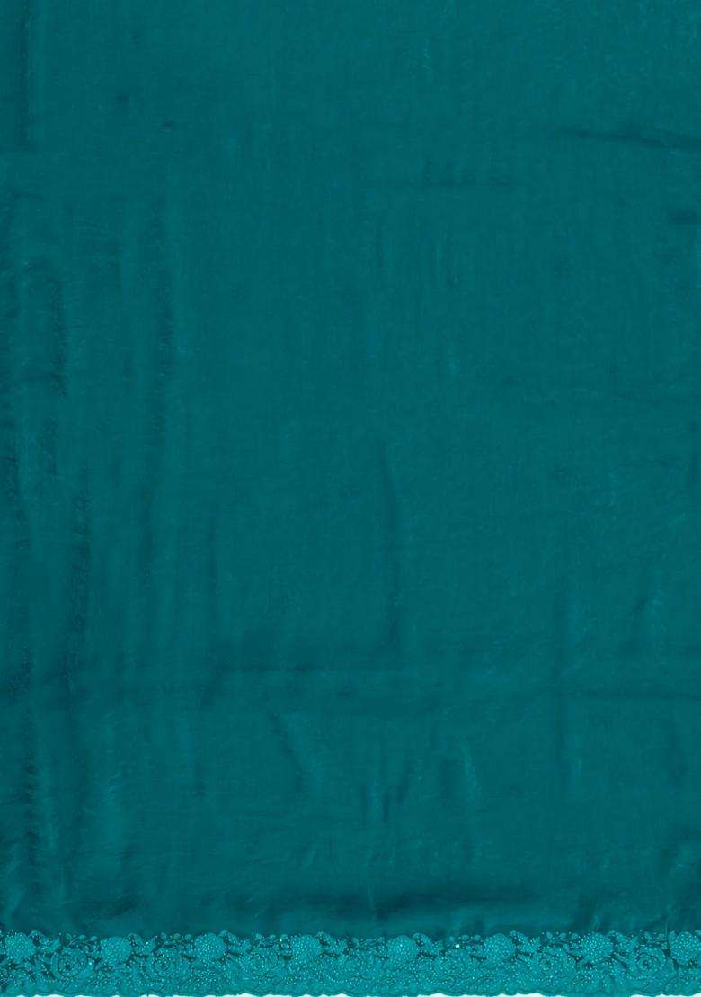 Sea Green Synthetic Fendy Art Silk Saree With Embroidered Border For Women - Indya