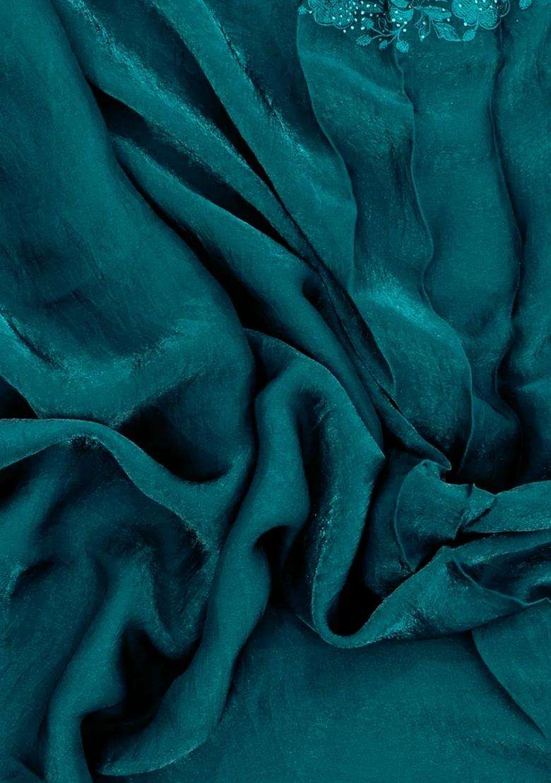 Sea Green Synthetic Fendy Art Silk Saree With Embroidered Border For Women - Indya