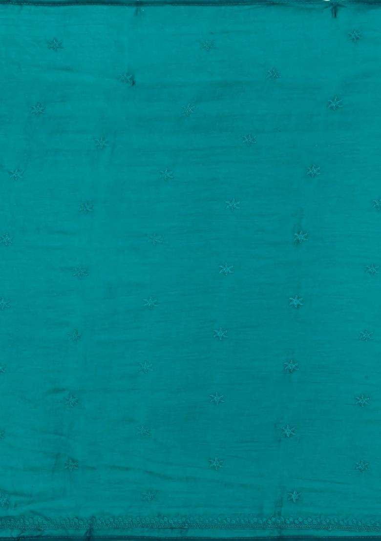 Sea Green Synthetic Fendy Art Silk Saree With Embroidered Border For Women - Indya