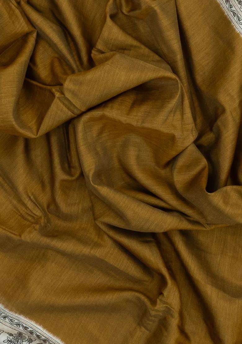 Oil Mustard Printed Chanderi Cotton Saree With Zari Border For Women - Indya