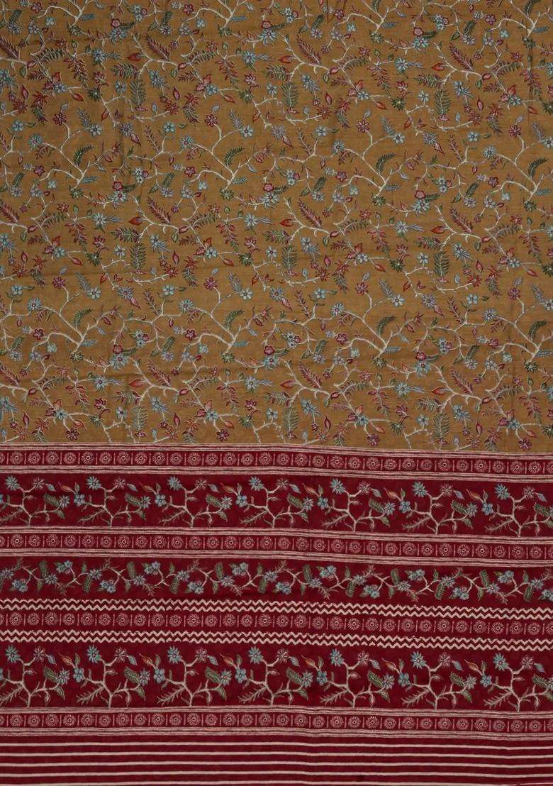 Oil Mustard Printed Chanderi Cotton Saree With Zari Border For Women - Indya