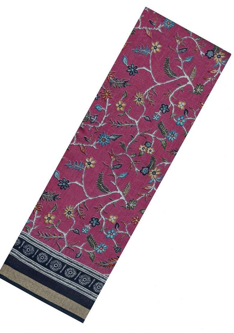 Chestnut Pink Chesnutt Pink Printed Chanderi Cotton Saree With Zari Border For Women - Indya