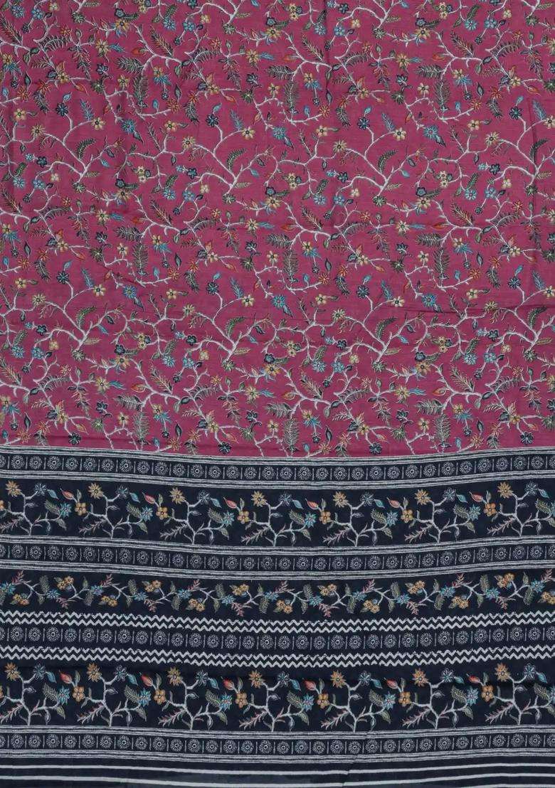 Chestnut Pink Chesnutt Pink Printed Chanderi Cotton Saree With Zari Border For Women - Indya
