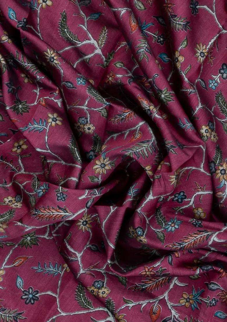 Chestnut Pink Chesnutt Pink Printed Chanderi Cotton Saree With Zari Border For Women - Indya