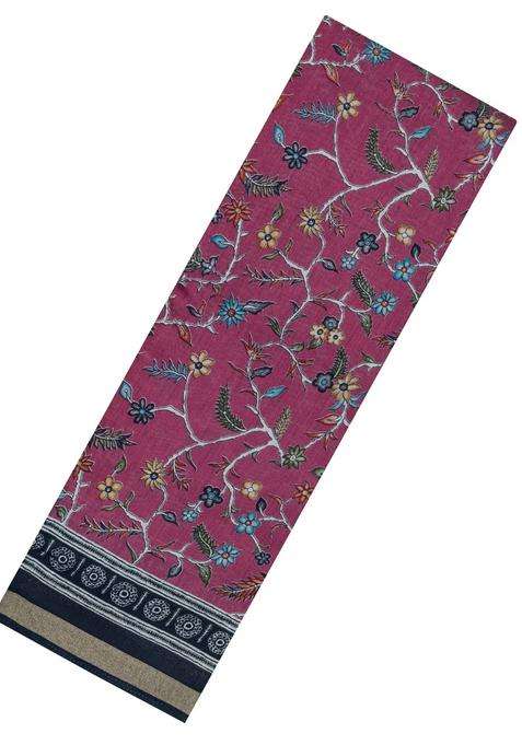 Chestnut Pink Chesnutt Pink Printed Chanderi Cotton Saree With Zari Border For Women