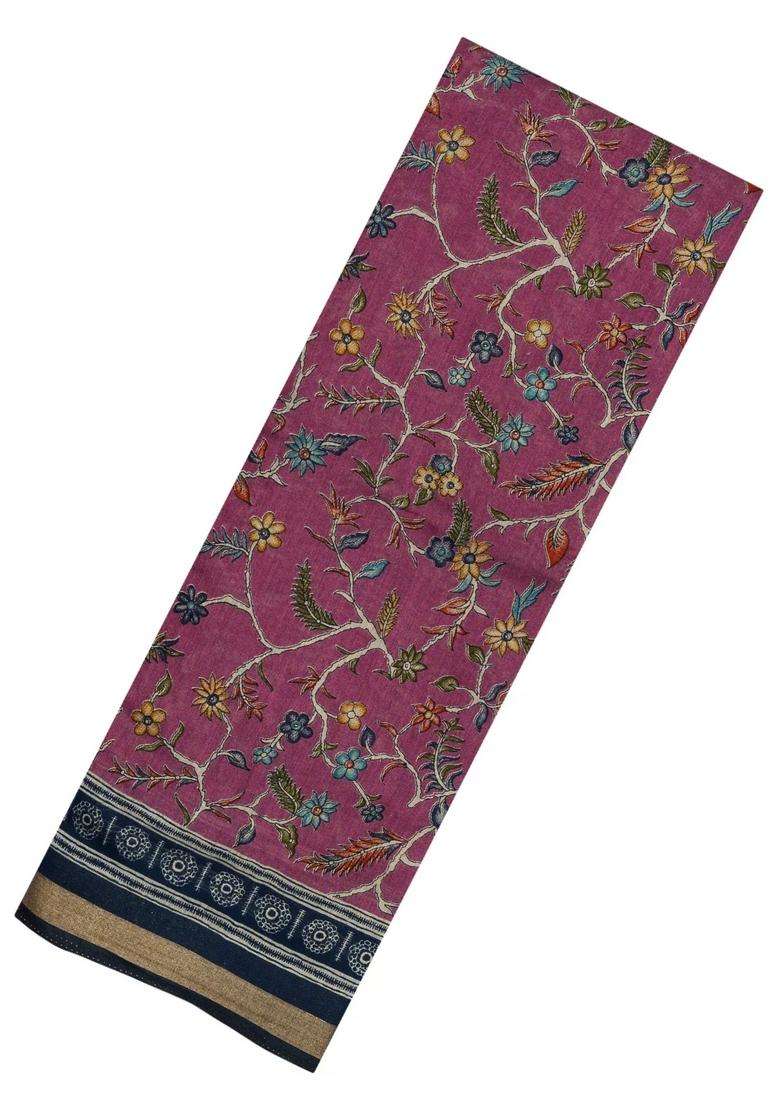 Chestnut Pink Chesnutt Pink Printed Chanderi Cotton Saree With Zari Border For Women - Indya