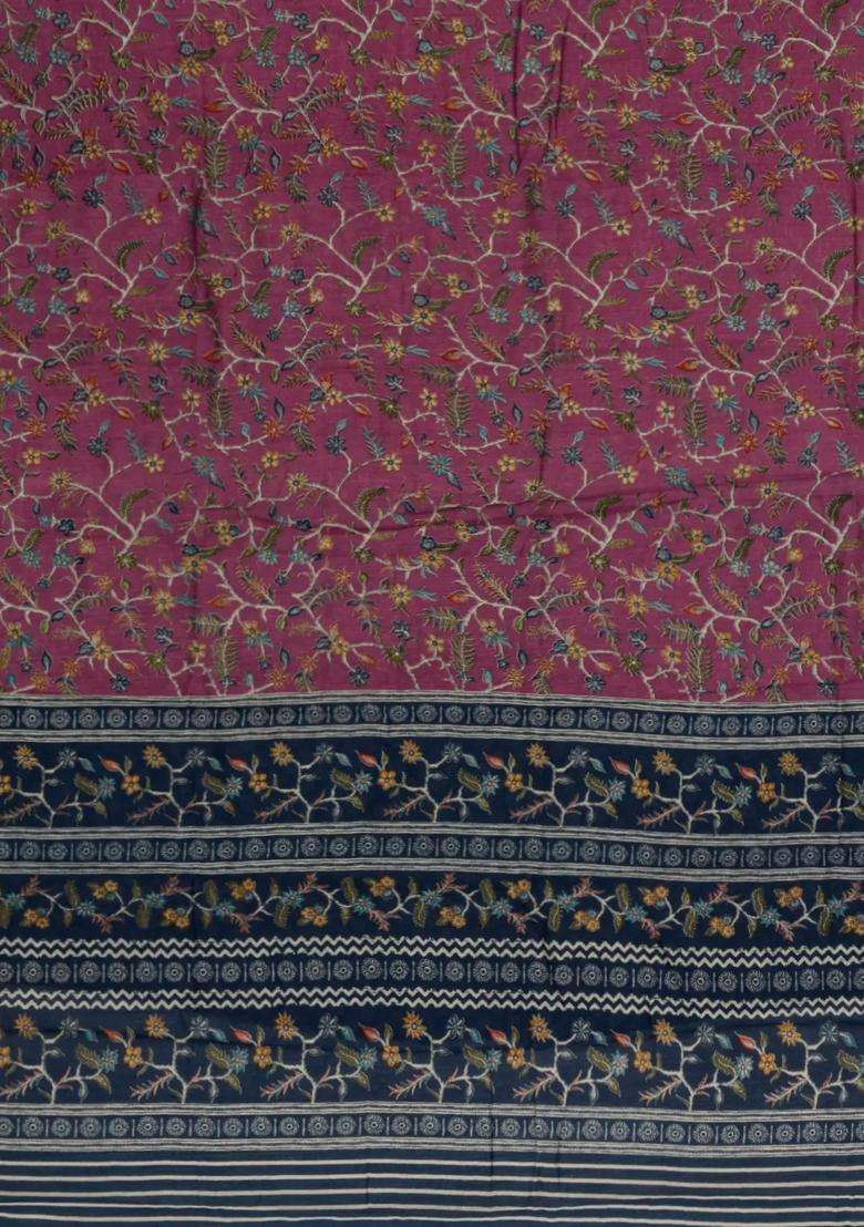 Chestnut Pink Chesnutt Pink Printed Chanderi Cotton Saree With Zari Border For Women - Indya
