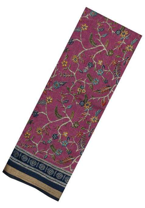 Chestnut Pink Chesnutt Pink Printed Chanderi Cotton Saree With Zari Border For Women