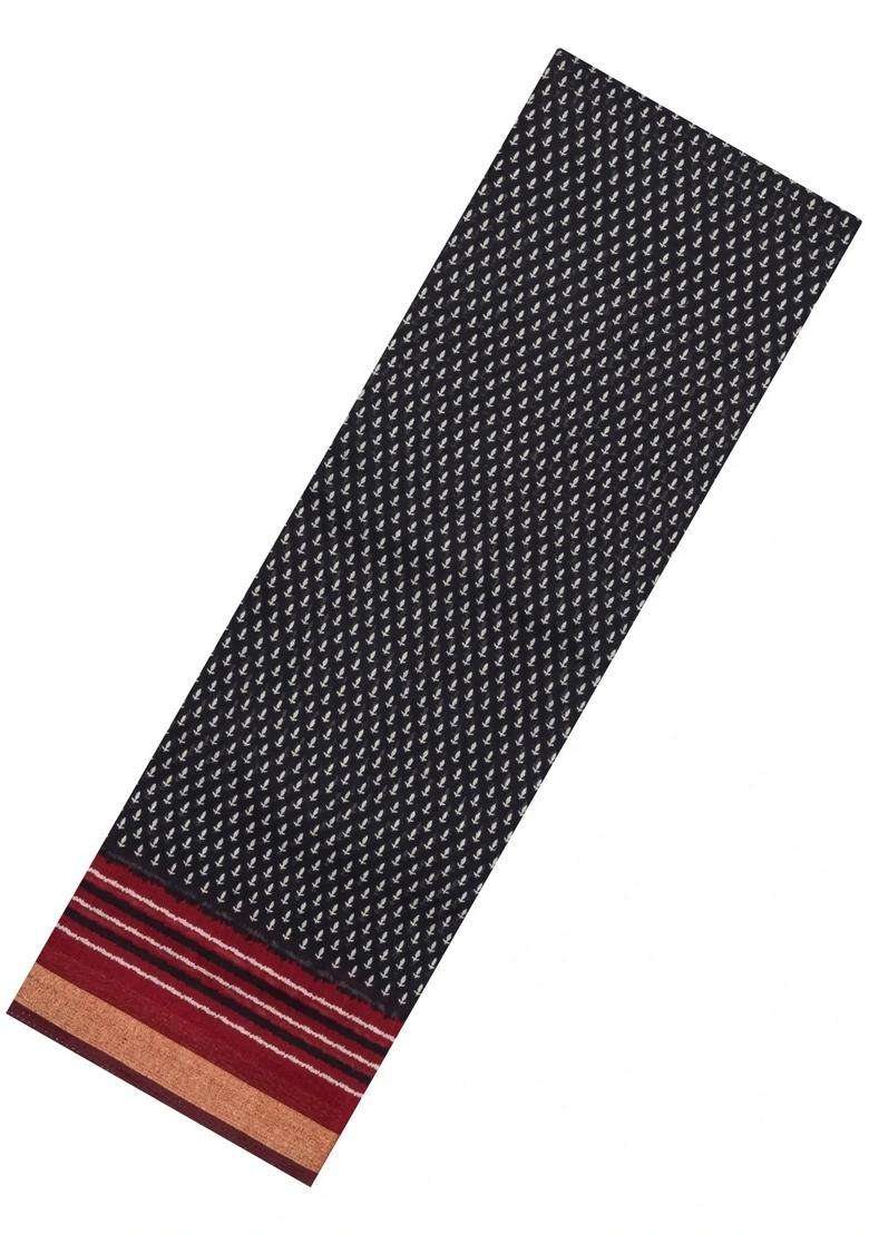Black Printed Chanderi Cotton Saree With Zari Border For Women - Indya