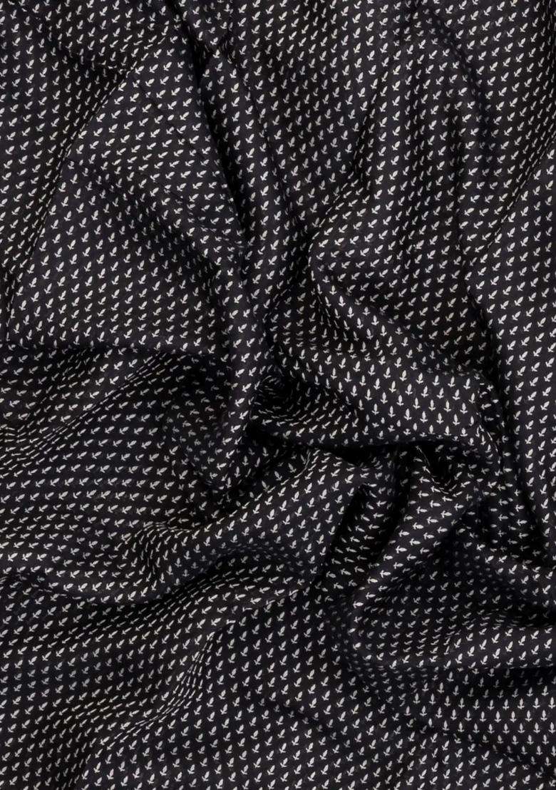 Black Printed Chanderi Cotton Saree With Zari Border For Women - Indya