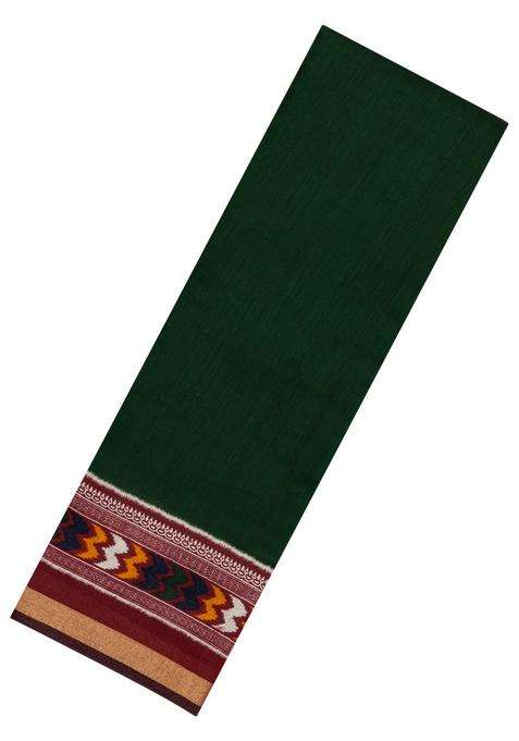 Dark Green Printed Chanderi Cotton Saree With Zari Border For Women