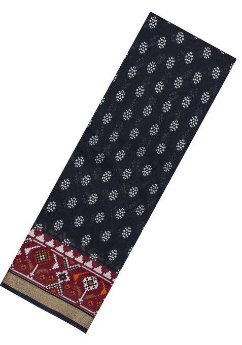 Black Printed Chanderi Cotton Saree With Zari Border For Women