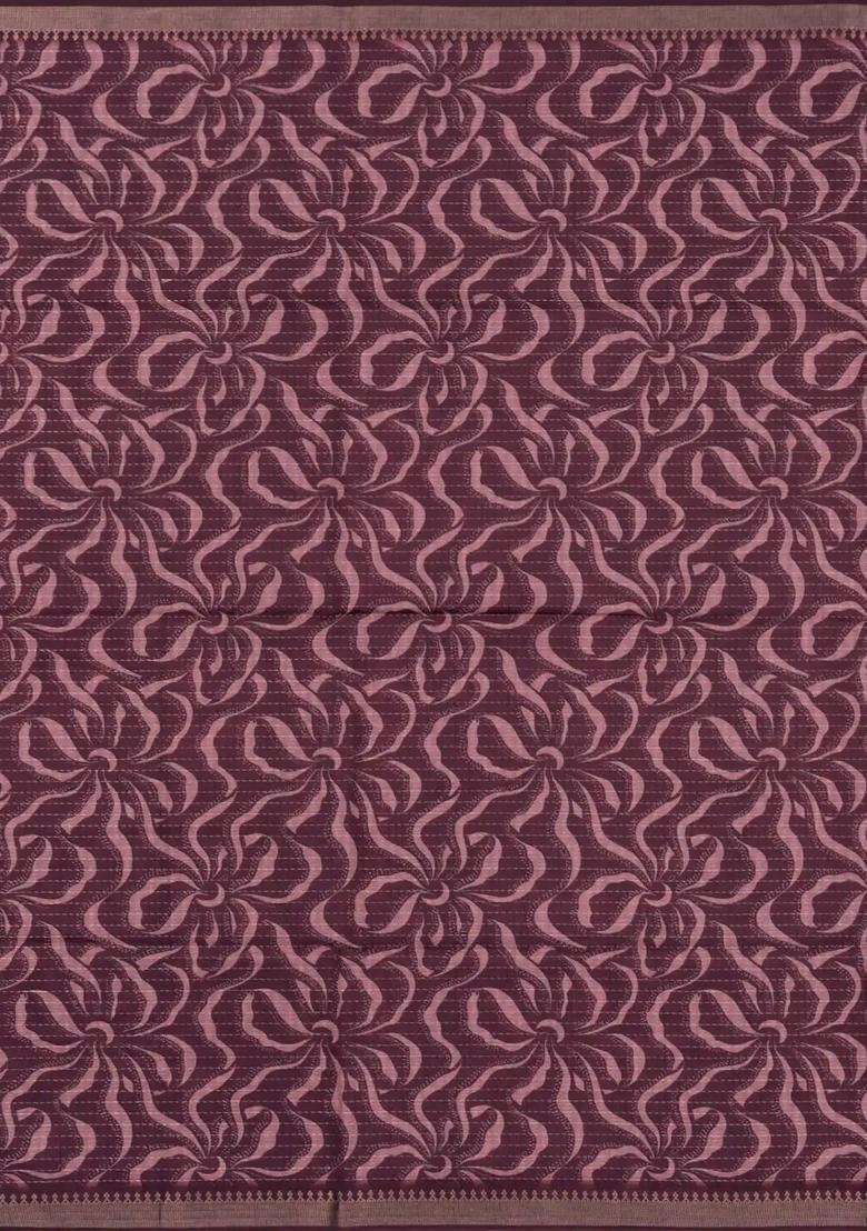 Burgundy Printed Synthetic Dola Silk Tussar Saree With Zari Stripes For Women - Indya