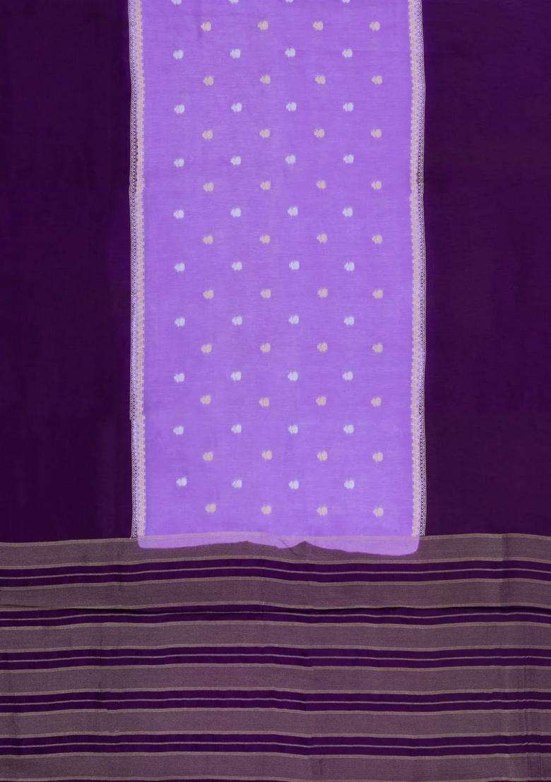 Lavander Lavender Woven Blended Viscose Art Silk Saree With Zari Buttas Contrast Border With Buttas And Brocade Design For Women - Indya