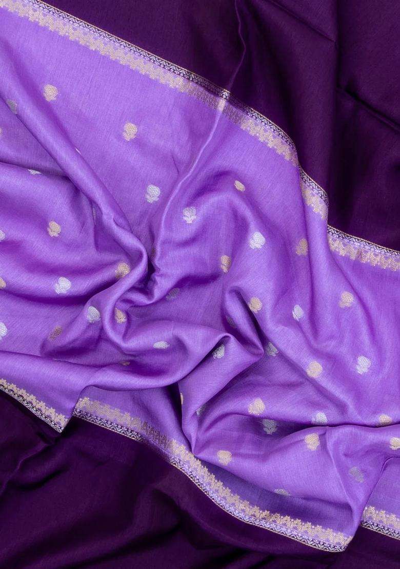 Lavander Lavender Woven Blended Viscose Art Silk Saree With Zari Buttas Contrast Border With Buttas And Brocade Design For Women - Indya