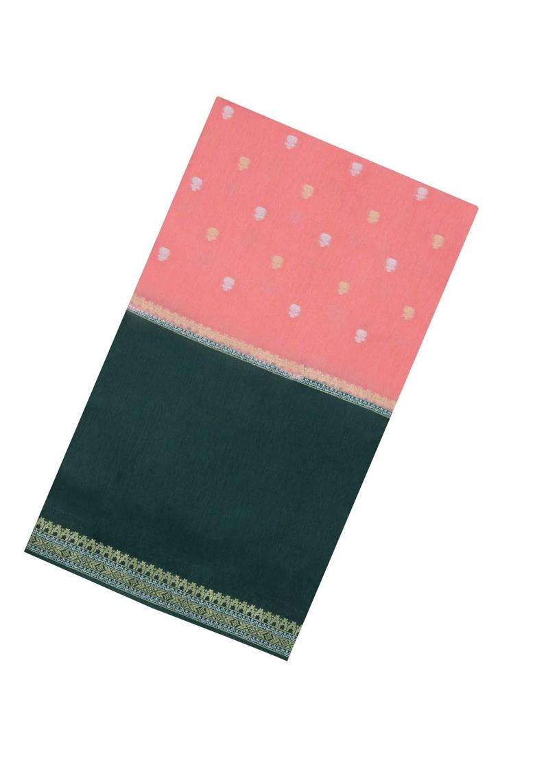 Peach Woven Blended Viscose Art Silk Saree With Zari Buttas Contrast Border With Buttas And Brocade Design For Women - Indya