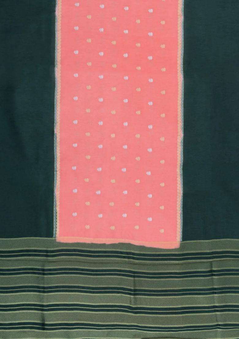 Peach Woven Blended Viscose Art Silk Saree With Zari Buttas Contrast Border With Buttas And Brocade Design For Women - Indya