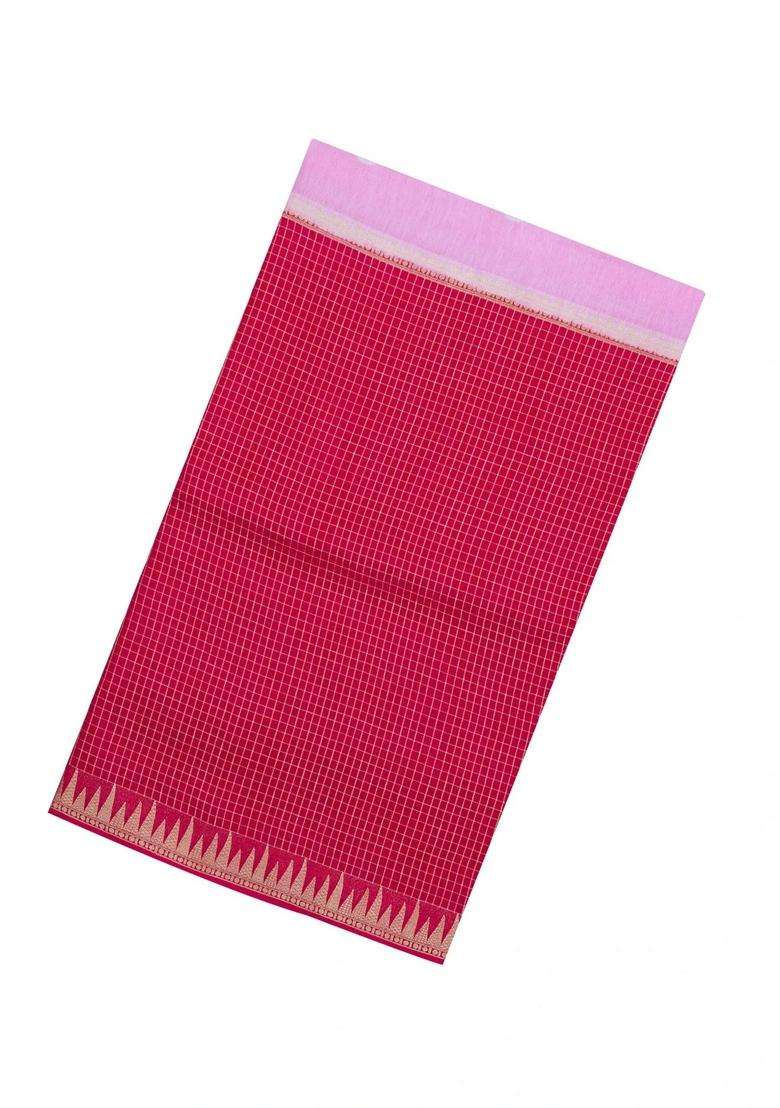 Lavander Lavender Crimson Woven Blended Viscose Half Half Art Silk Saree With Checks And Stripes Design For Women - Indya