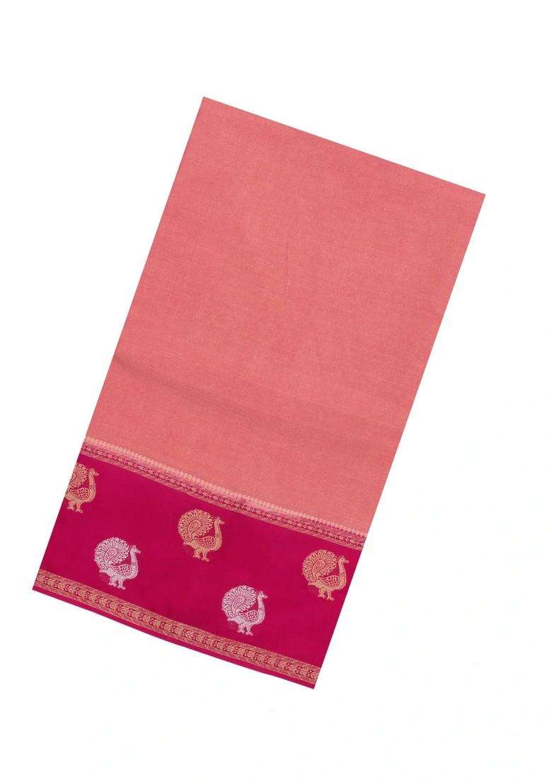 Peach Woven Blended Viscose Art Silk Saree With Contrast Border With Traditional Woven Design For Women - Indya