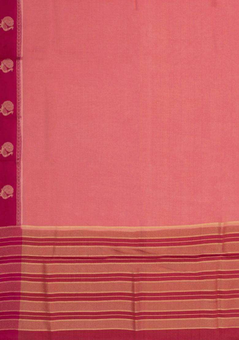 Peach Woven Blended Viscose Art Silk Saree With Contrast Border With Traditional Woven Design For Women - Indya
