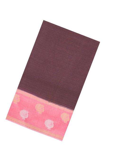 Brown Woven Blended Viscose Art Silk Saree With Contrast Border With Traditional Woven Design For Women