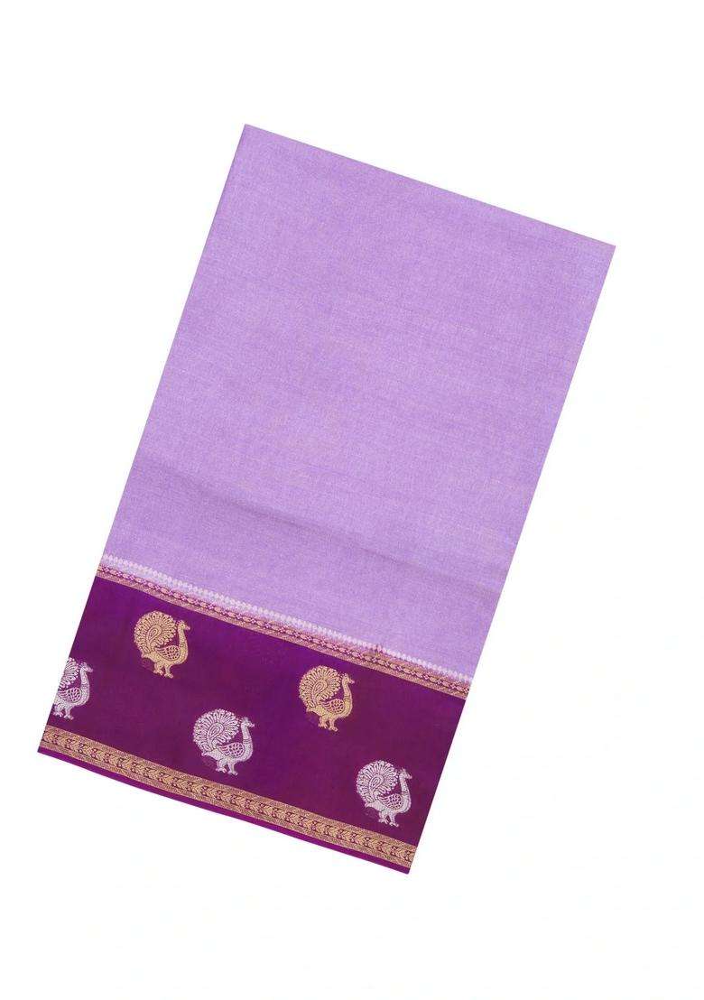 Lavander Lavender Woven Blended Viscose Art Silk Saree With Contrast Border With Traditional Woven Design For Women - Indya