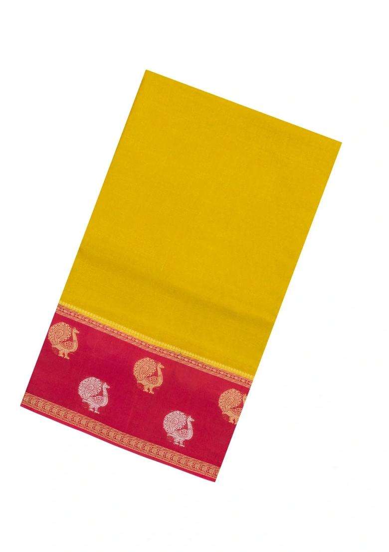Lime Green Woven Blended Viscose Art Silk Saree With Contrast Border With Traditional Woven Design For Women - Indya