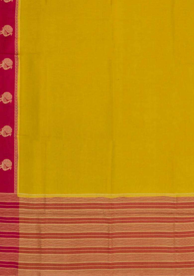 Lime Green Woven Blended Viscose Art Silk Saree With Contrast Border With Traditional Woven Design For Women - Indya
